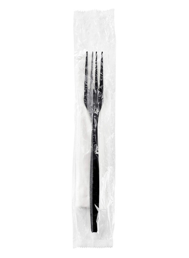 Karat [ 500 ct ] Black Wrapped PP Plastic Cutlery Set with Napkin (Fork, 1-ply Napkin) U2206B - Image 2